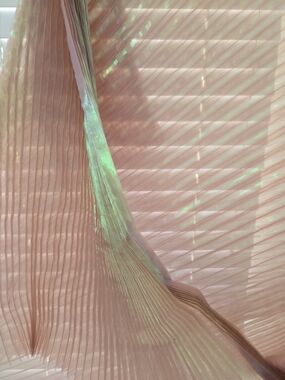 Iridescent Pleated Acordian Sheer Fabric - Blush Pink with Green Shimmer